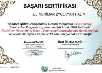 Alzheimer Hastalığı Genel Kognitif Konulu Sertifika