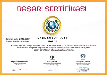 Aşkın Nörobiyolojisi Konulu Sertifika