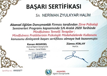 Mindfulness Temelli Terapiler Sertifikası