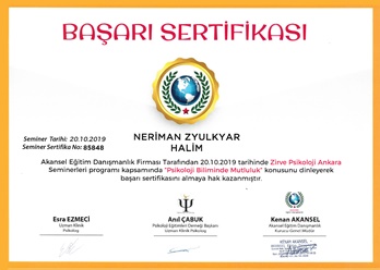 Psikoloji Biliminde Mutluluk Konulu Sertifika 2