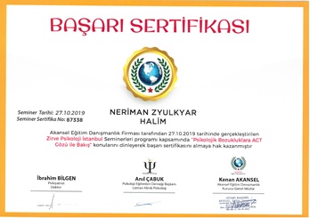 Psikolojik Bozukluklara ACT Gözü İle Bakış Sertifikası